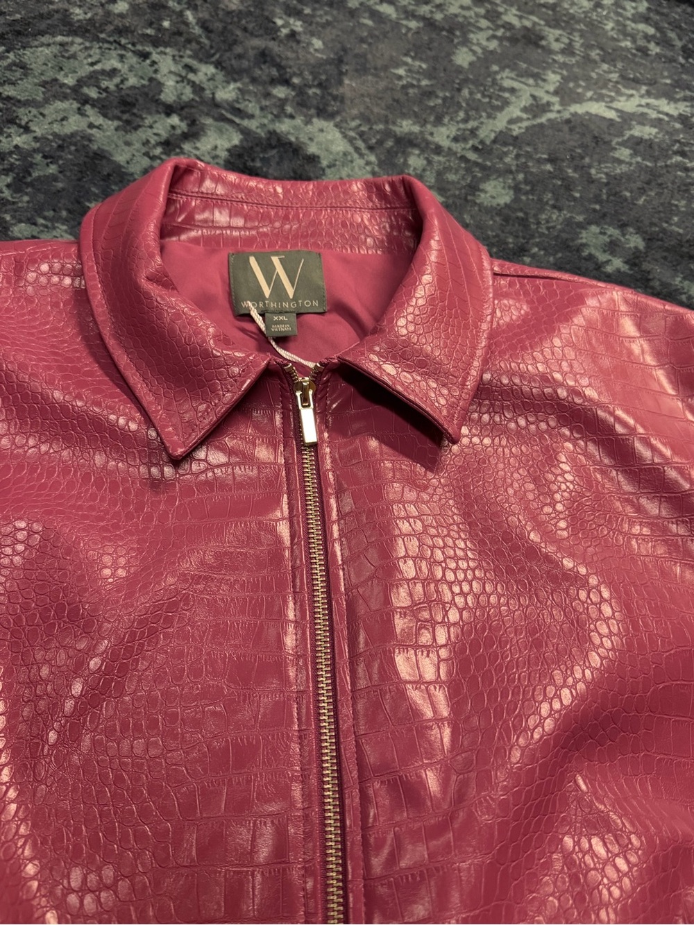 Worthington Women's Magenta Croc-Embossed Faux Leather Jacket